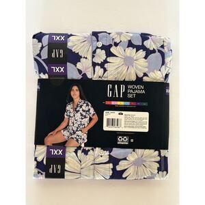 Gap Women Pajama Short Set Woven Purple Floral Poplin Cotton Notch Collar XXL